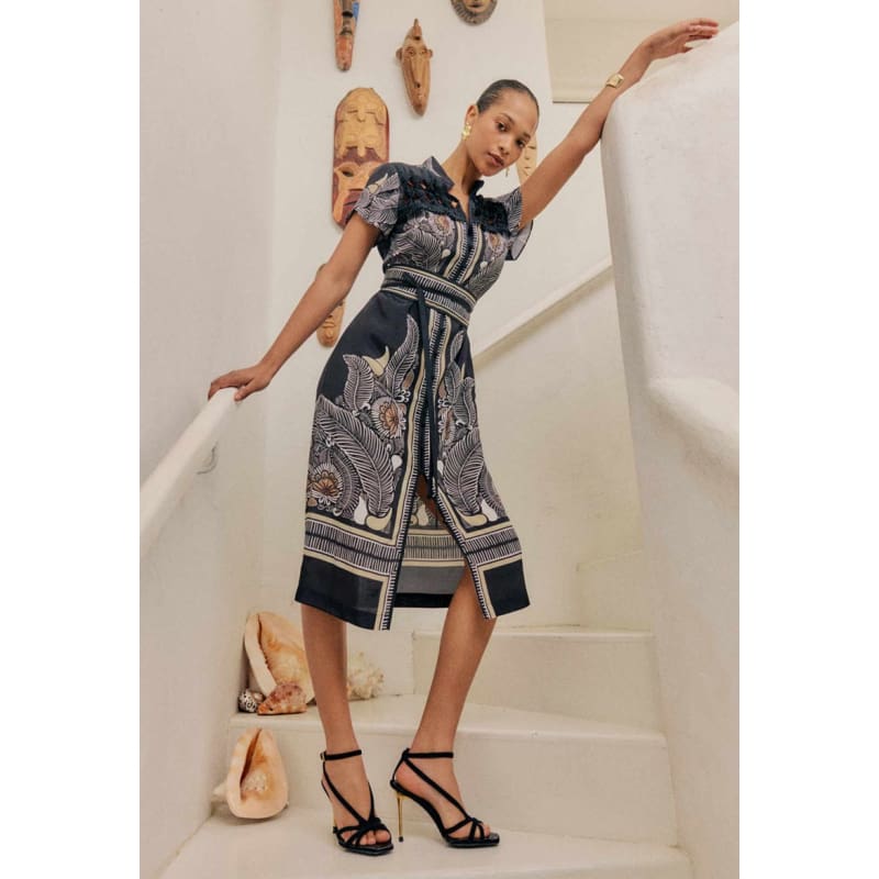 Maha Diamond Smock Viscose Dress | Onyx Casablanca - Dress