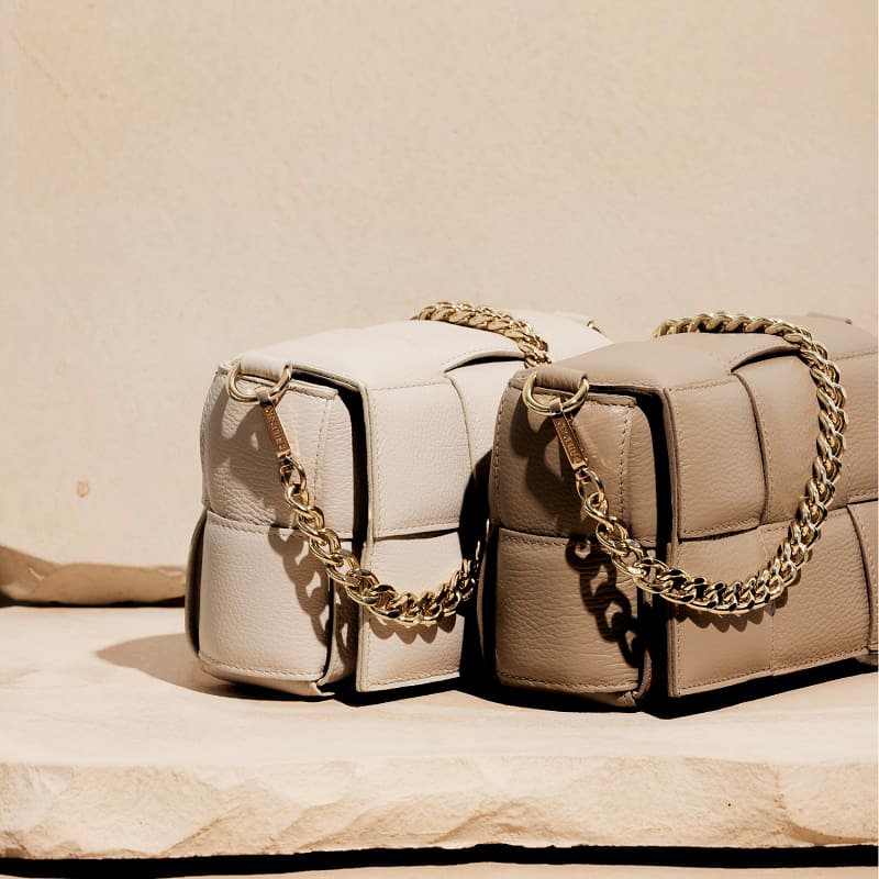 Margot Beige Leather Woven Bag - Accessories