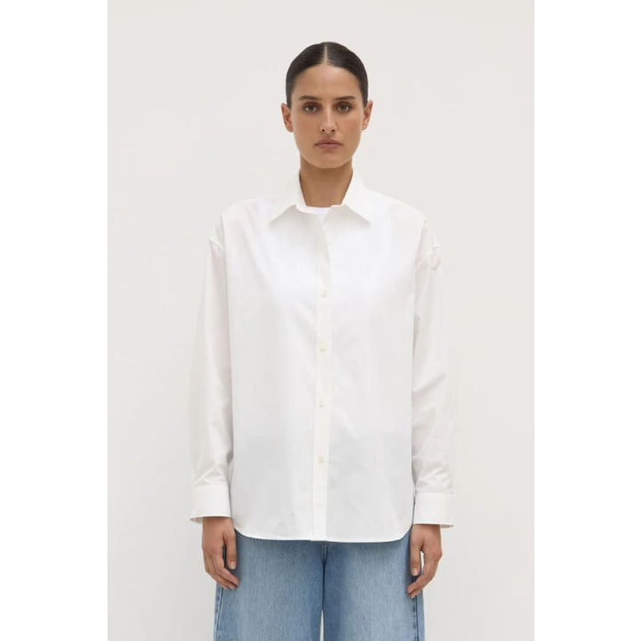 Marigold Poplin Long Sleeve Shirt | White - Tops