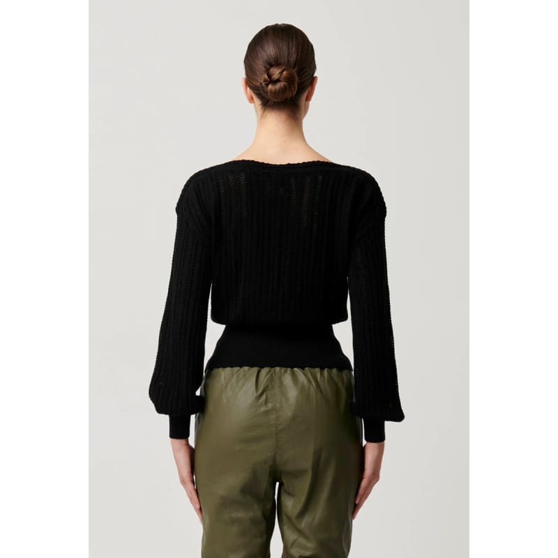 Marley Merino Cotton Braided Pointelle Knit Top | Black - General