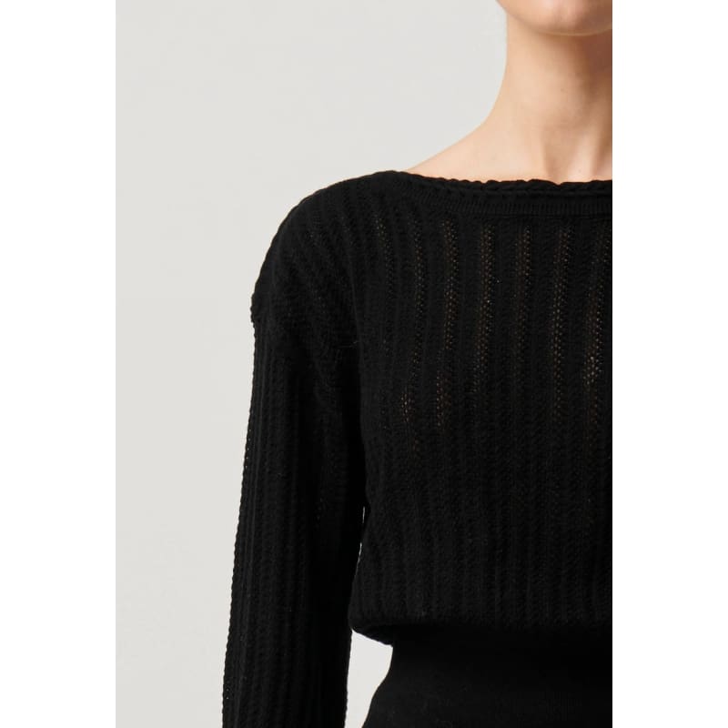 Marley Merino Cotton Braided Pointelle Knit Top | Black - General