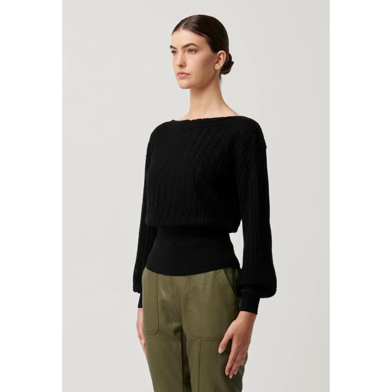 Marley Merino Cotton Braided Pointelle Knit Top | Black - General