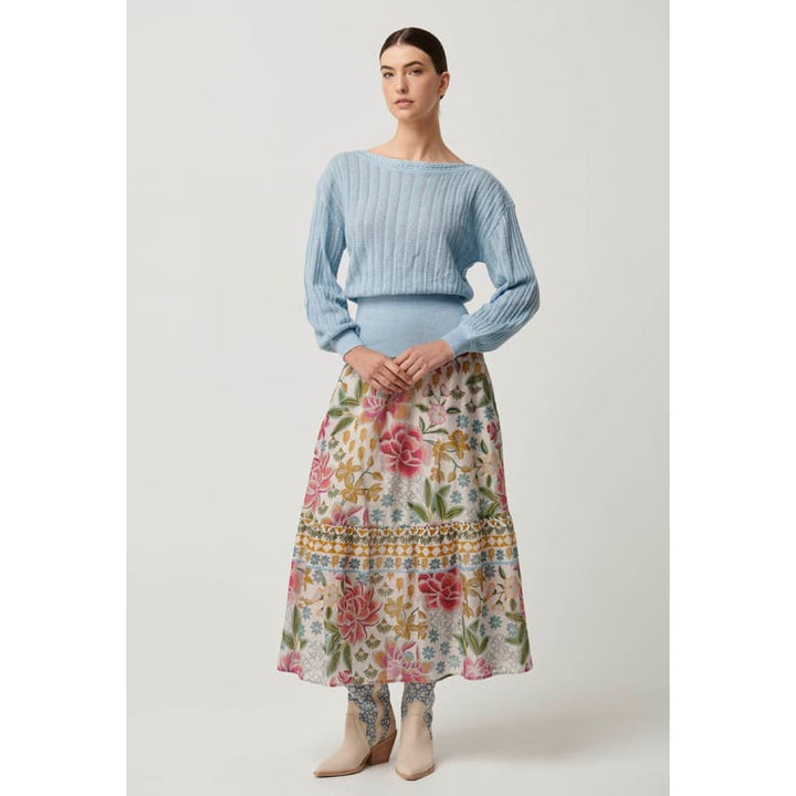 Marley Merino Cotton Knit Top | Cornflower - Tops