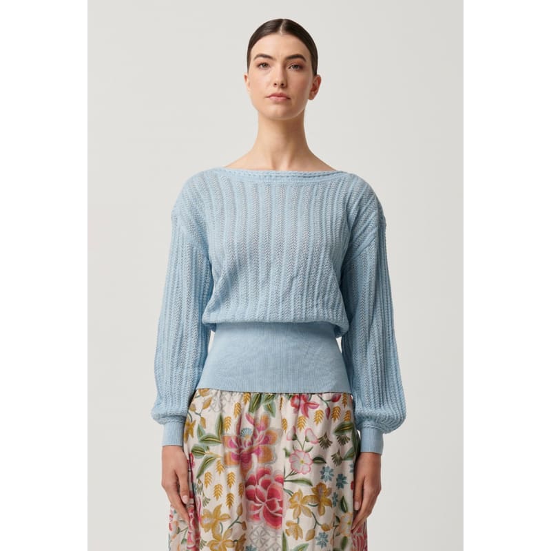 Marley Merino Cotton Knit Top | Cornflower - Tops