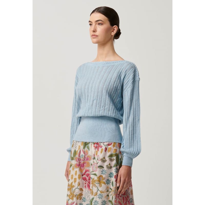 Marley Merino Cotton Knit Top | Cornflower - Tops