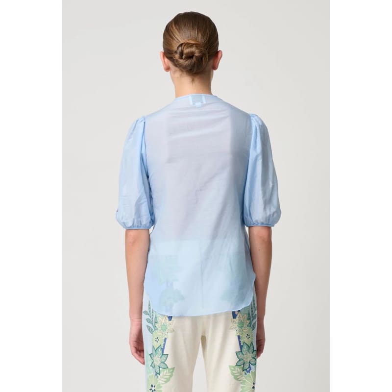 Martinique Cotton Silk Embroidered Top | Sky - Tops