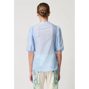 Martinique Cotton Silk Embroidered Top | Sky - Tops