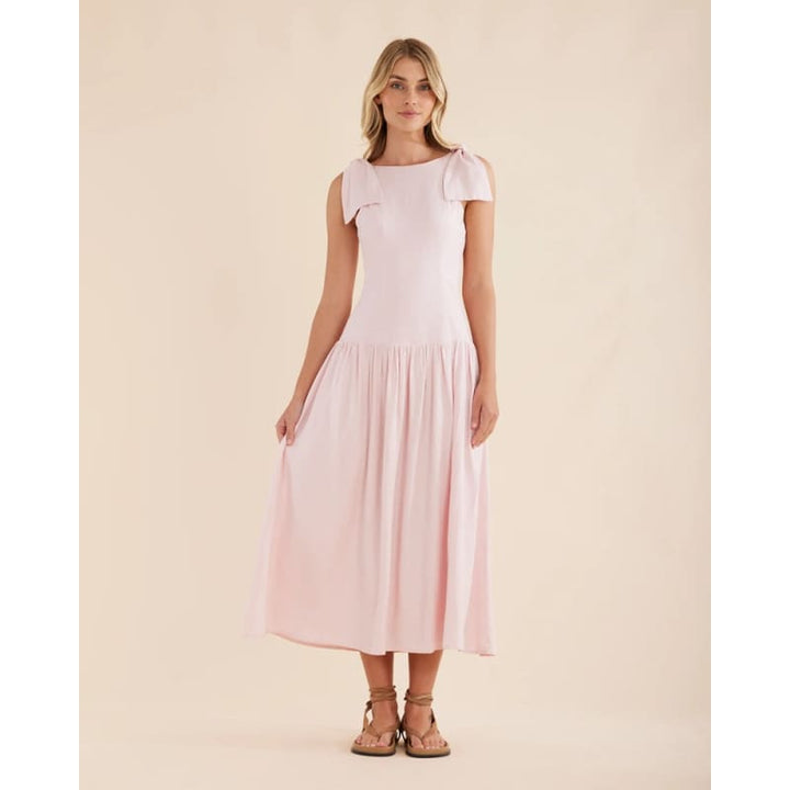 Mavie Bow Linen Maxi Dress | Rosewater - Dress