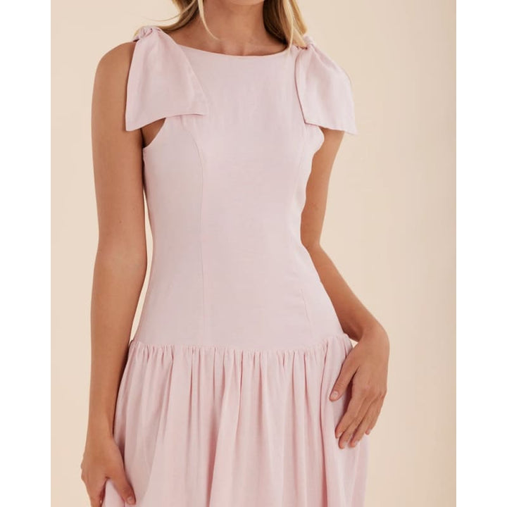 Mavie Bow Linen Maxi Dress | Rosewater - Dress