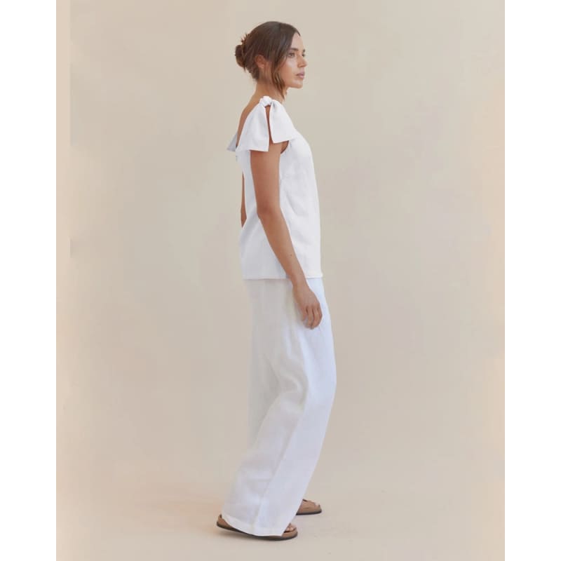 Mavie Bow Linen Top | Ivory - Tops