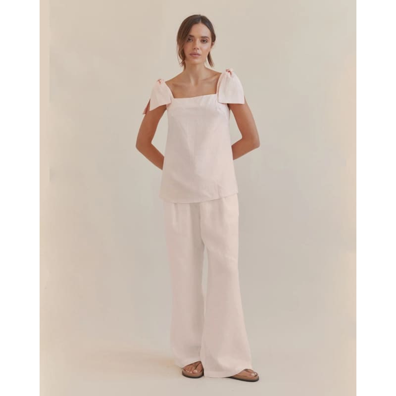 Mavie Bow Linen Top | Rosewater - Tops