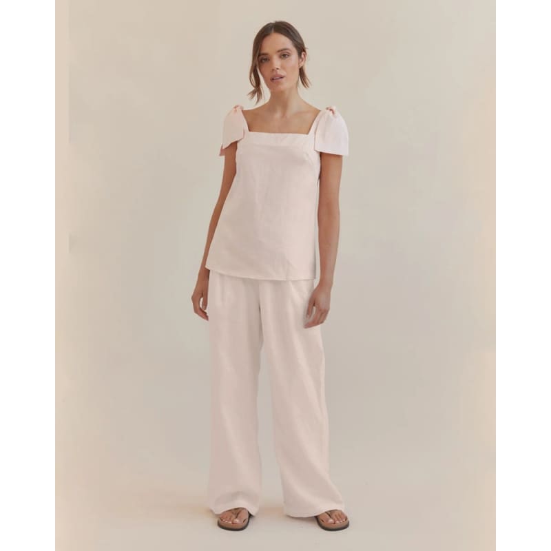 Mavie Bow Linen Top | Rosewater - Tops