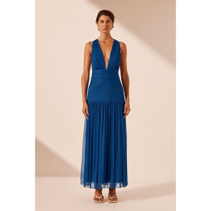 Maya Plunged Tie Back Midi Dress - Dress