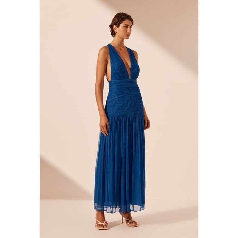 Maya Plunged Tie Back Midi Dress - Dress