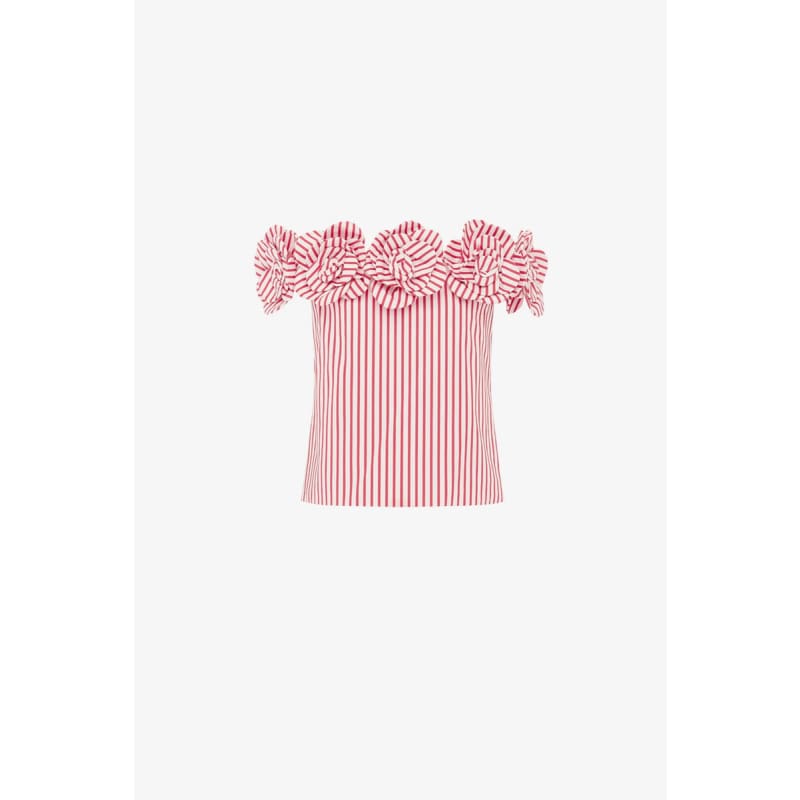Mckayla Off Shoulder Top | Stripes in Scarlet - Tops