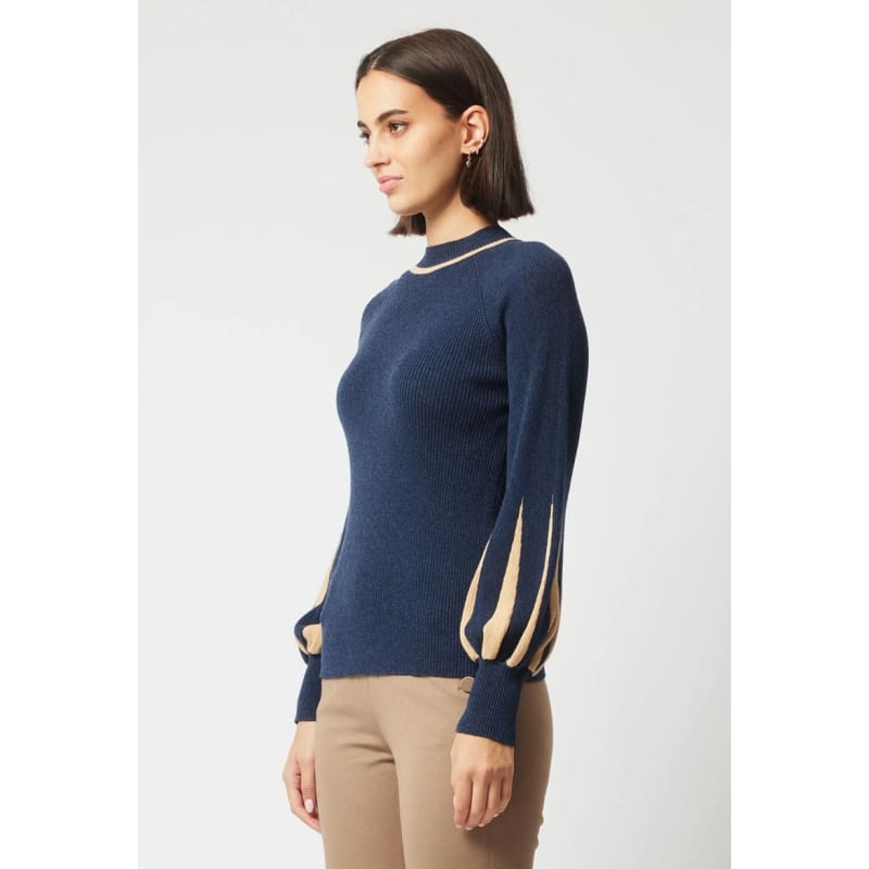 Meridan Merino Wool Cotton Blend Knit Top | Midnight - Tops