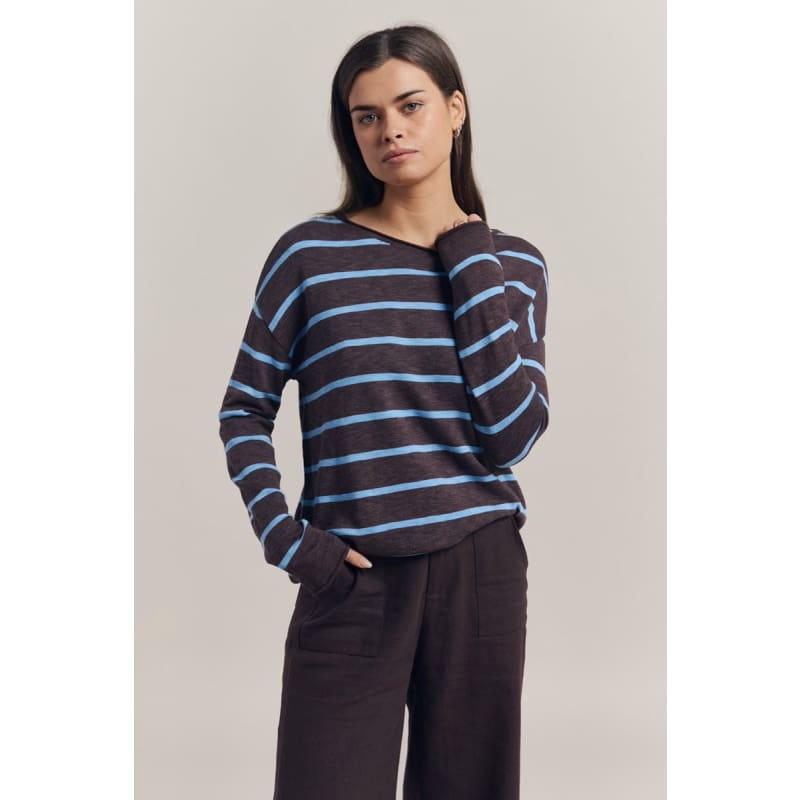 Minnie Top | Chocolate & Blue Stripe - Tops