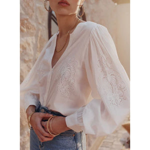 Moroccan Lace Blouse | Chalk - Tops