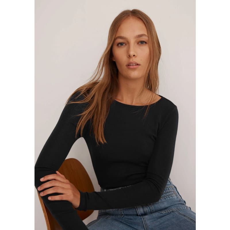 Morri Merino Rib Round Neck | Black - Tops