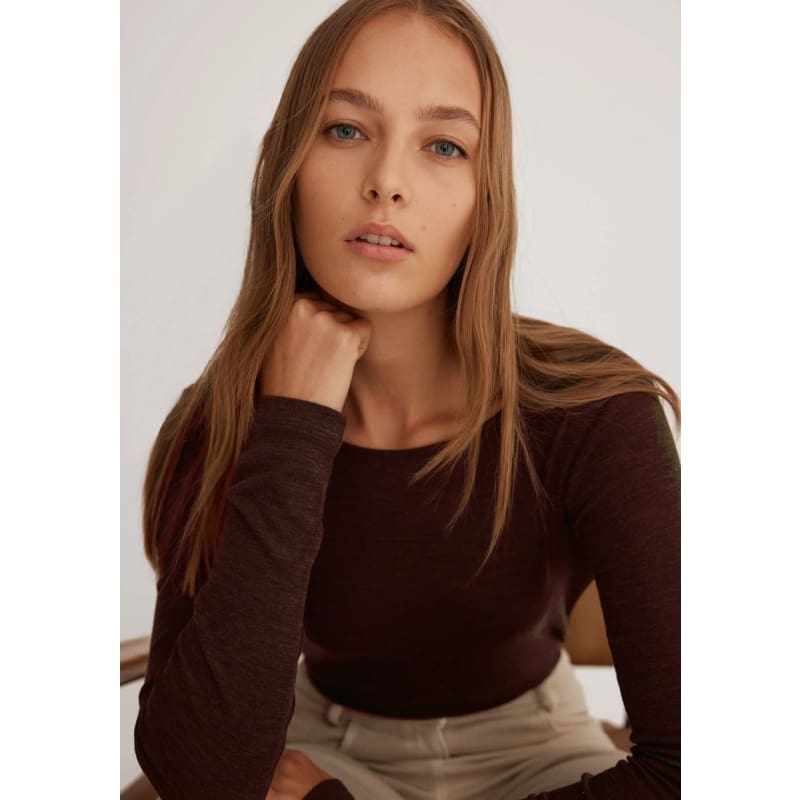 Morri Merino Rib Round Neck | Chocolate - Tops