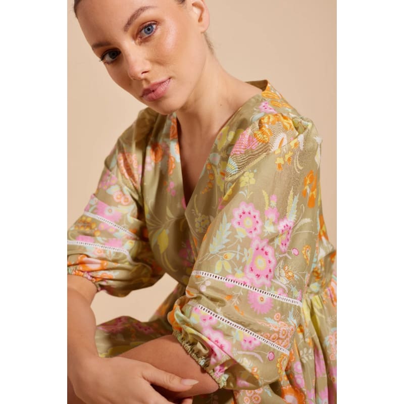 Nadine Cotton Silk Dress | Sage Rosa Print - Dress