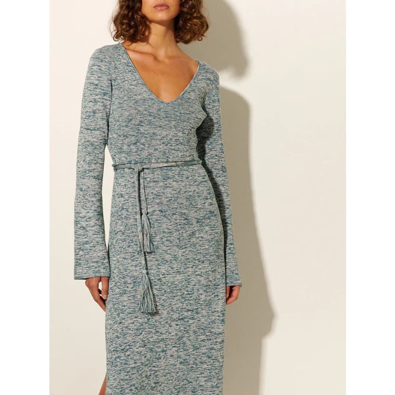 Naomi V Neck Knit Midi Dress Teal Marle - Dress