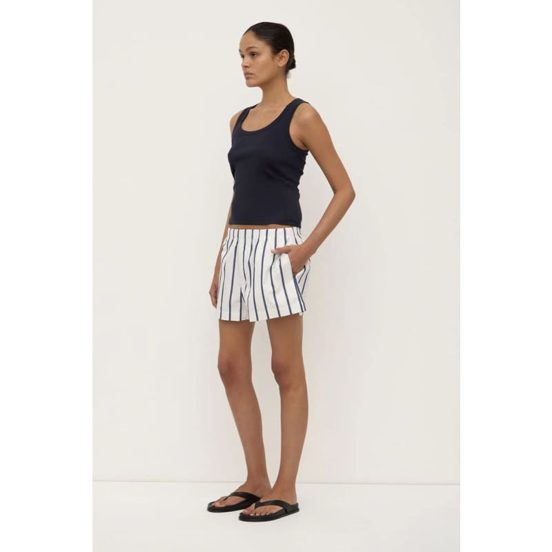 Nara Stripe Short | White & True Navy - Bottoms