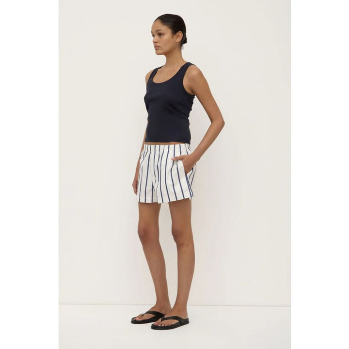 Nara Stripe Short | White & True Navy - Bottoms
