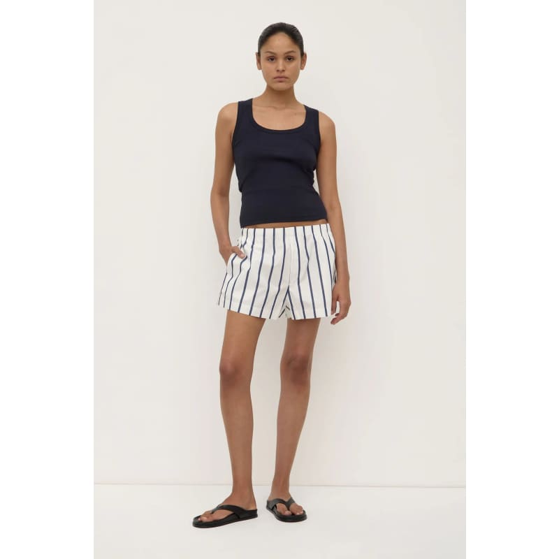 Nara Stripe Short | White & True Navy - Bottoms