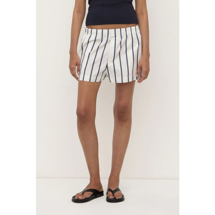 Nara Stripe Short | White & True Navy - Bottoms
