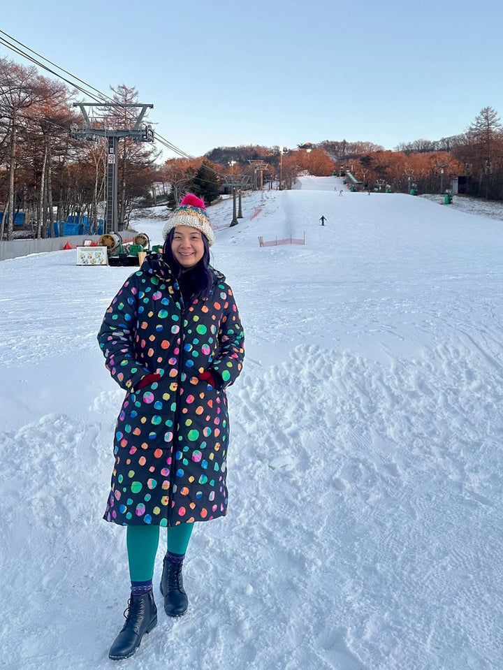 Night Polka Longline Hooded Puffer Jacket
