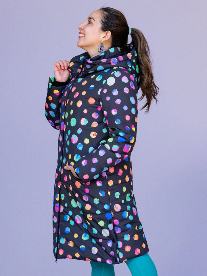 Night Polka Longline Hooded Puffer Jacket