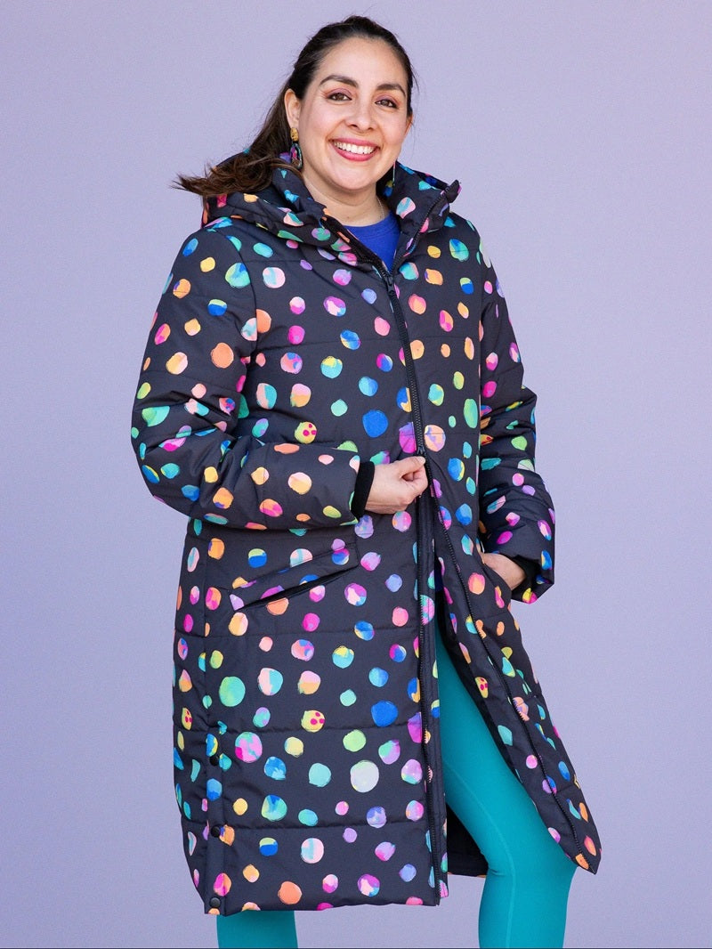 Night Polka Longline Hooded Puffer Jacket