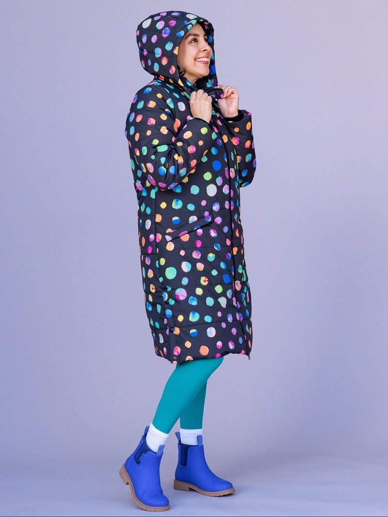 Night Polka Longline Hooded Puffer Jacket