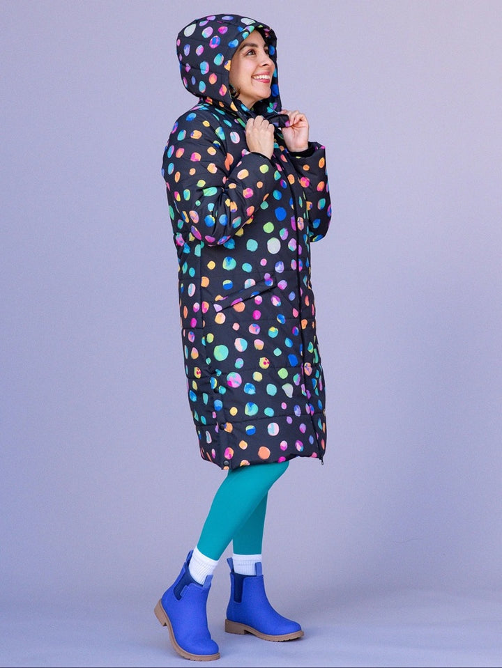 Night Polka Longline Hooded Puffer Jacket
