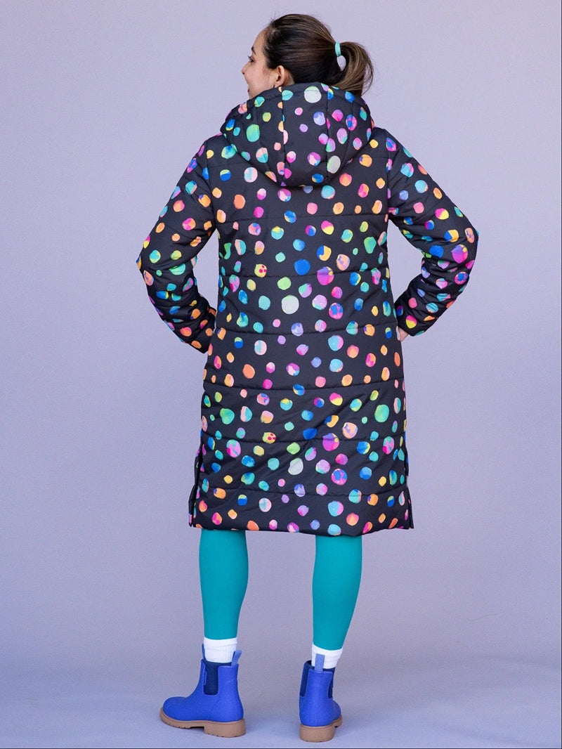 Night Polka Longline Hooded Puffer Jacket