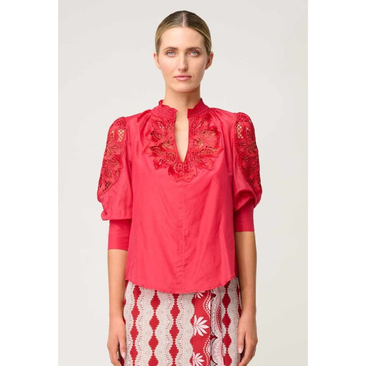 Oleander Cotton Silk Blouse | Ruby - Tops
