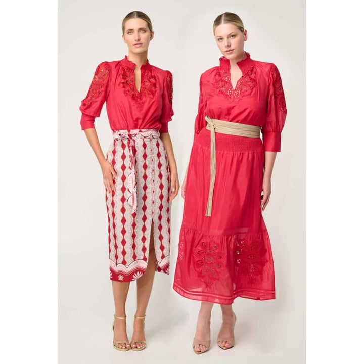 Oleander Cotton Silk Blouse | Ruby - Tops