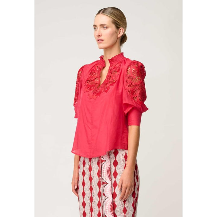 Oleander Cotton Silk Blouse | Ruby - Tops