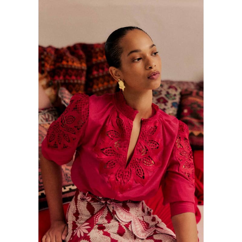 Oleander Cotton Silk Blouse | Ruby - Tops