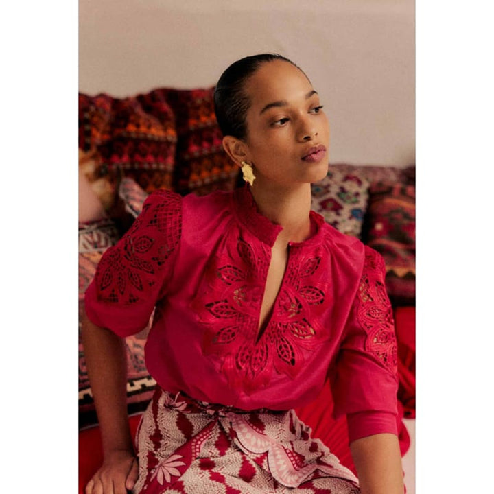 Oleander Cotton Silk Blouse | Ruby - Tops