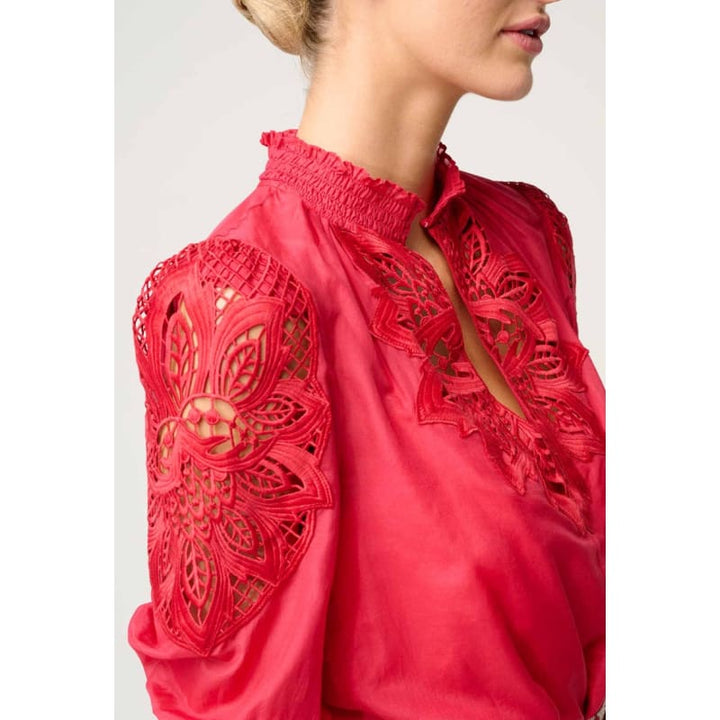 Oleander Cotton Silk Blouse | Ruby - Tops