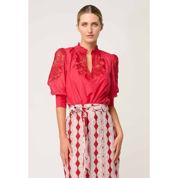 Oleander Cotton Silk Blouse | Ruby - Tops