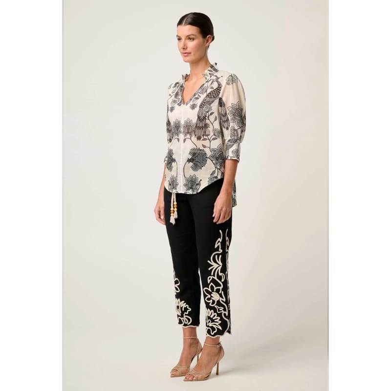 Oleander Cotton Silk Shirred Blouse | Imperial Stones Tops