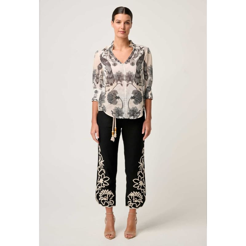 Oleander Cotton Silk Shirred Blouse | Imperial Stones Tops