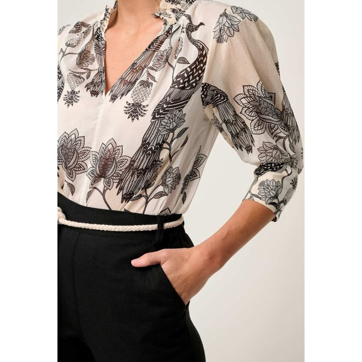Oleander Cotton Silk Shirred Blouse | Imperial Stones Tops