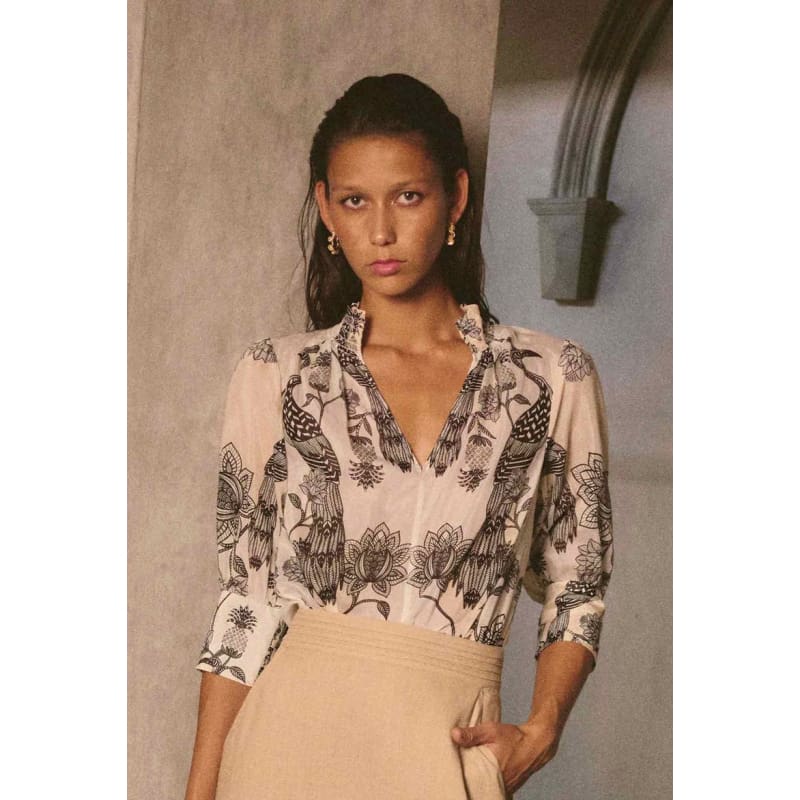 Oleander Cotton Silk Shirred Blouse | Imperial Stones Tops