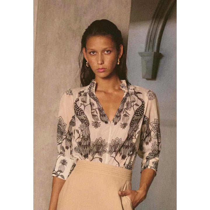 Oleander Cotton Silk Shirred Blouse | Imperial Stones Tops