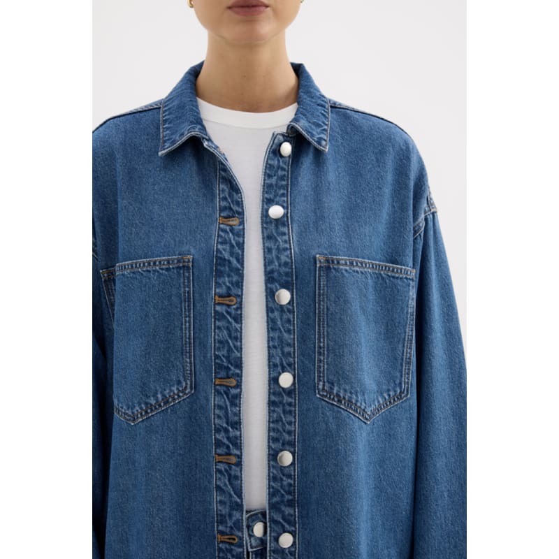 Organic Denim Overshirt | Royal Blue - Tops