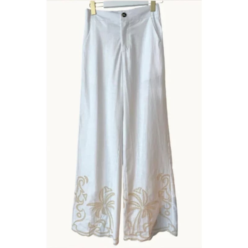 Palm Embroidered Pants - Bottoms